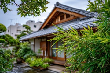 Fototapeta premium Modern zen-style bungalow in Kyoto, Japan