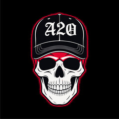 A stylized skull wearing a baseball cap with the letters "A20" on it.