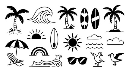 Obraz premium Collection of beach themed drawings isolated on white background, perfect for summer vacation designs