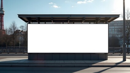 Commercial Display Mockup: Blank Billboard in Bus Stop in Paris