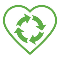 Fototapeta premium Art of green heart with recycling arrows symbol isolated on white background, representing sustainability and ecofriendly practices