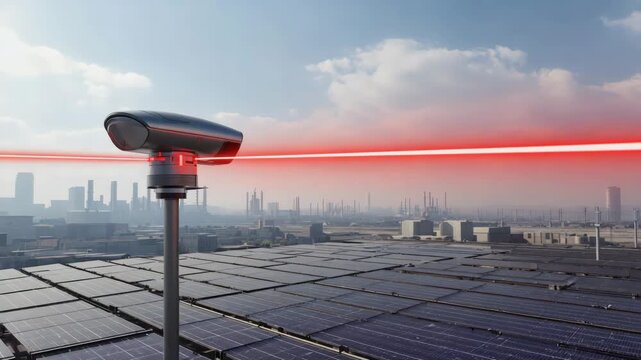 Advanced perimeter security system on solar panel field protecting industrial zone