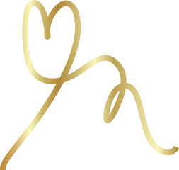 Continuous line gold drawing heart sign, love, romantic