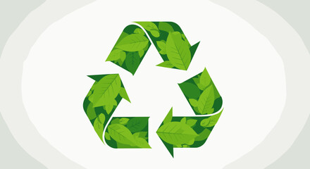 Obraz premium Recycling symbol filled with green leaves on a white background suggesting environmental sustainability