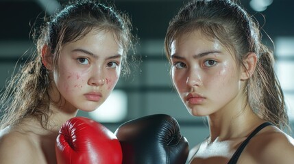 Determined Female Boxers in Gym Ready for Training or Competition