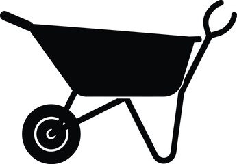 A wheelbarrow with gardening tools vector art illustration.