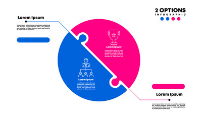 Vector circle arrows puzzle infographic, cycle diagram, presentation chart. Business concept with 2 options, parts, steps, processes. Vector Eps	