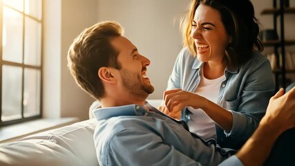 happy couple laughing playing together at home - Powered by Adobe