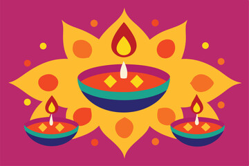 diwali lamps and patterns on colorful background  .eps