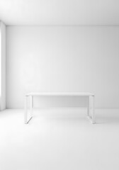 Minimalist Workspace Interior: White Desk in Bright Empty Room Creating Serenity and Focus