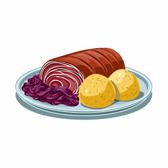  Rinderroulade mit Rotkohl und Klößen
