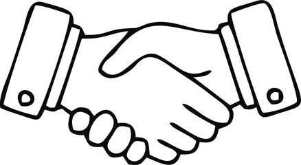 Naklejka premium A simple black and white line art illustration of a professional business handshake, symbolizing partnership, agreement, and a successful deal.