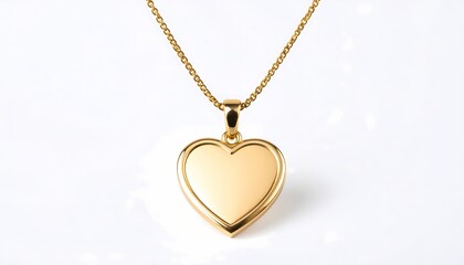 Fototapeta premium Elegant gold heart-shaped locket pendant on a delicate chain, isolated on a clean white background.