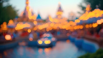 Enchanting evening lights at a theme park magical atmosphere blurry background serene viewpoint dreamy concept