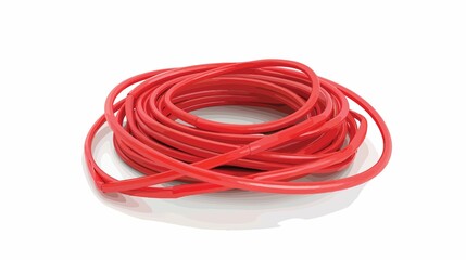 Fototapeta premium A coiled red cable on a plain white background view