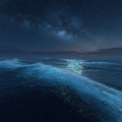 Fototapeta premium Night Ocean View Under Milky Way Stars