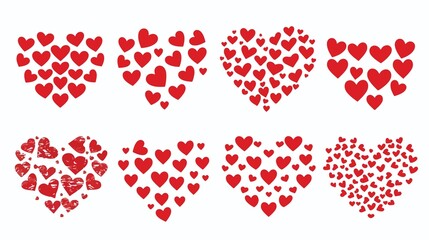 Eight heart shapes made of smaller red heart icons