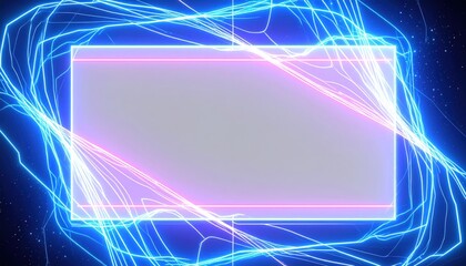 Futuristic Glowing Blue And Pink Lines Surrounding A Grey Rectangle On Dark Background