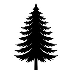 Obraz premium A classic black silhouette of a tall evergreen pine tree with layered branches against a white background