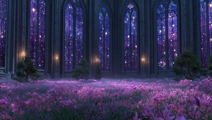 Magical Floral Garden In A Dark Gothic Cathedral At Night