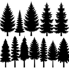 Obraz premium Collection of diverse pine tree silhouettes in various sizes and shapes for natural design elements silhouette