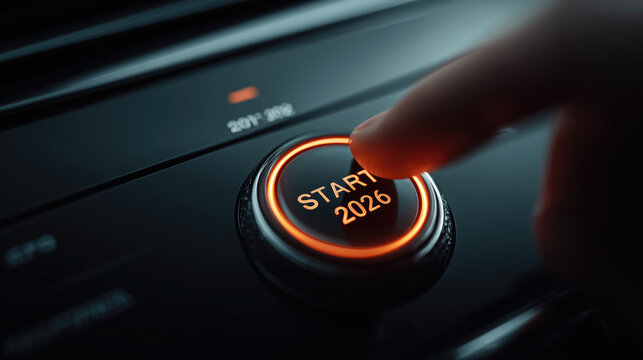 Futuristic start button glowing in orange light