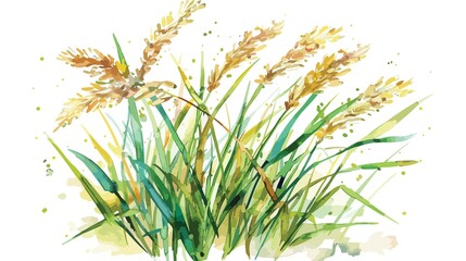 Elegant watercolor painting of golden wheat and fresh green grasses, perfect for invitations and nature themes