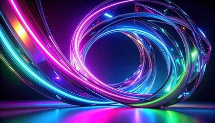 Vibrant Neon Vortex in 3D Abstract Design with Electric Blue and Magenta Hues