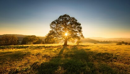 Fototapeta premium the radiant embrace of nature a majestic tree bathed in golden sunlight s glory