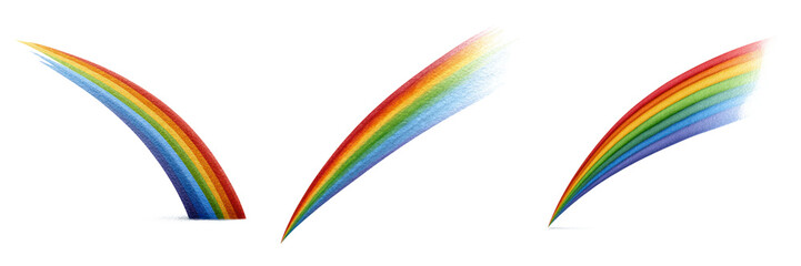 Rainbow streaks with vibrant colors create dynamic curved trails on transparent background, evoking energy and motion