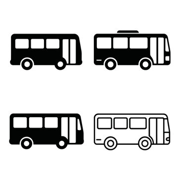 Kumpulan Ikon Bus Transportasi Umum: Siluet dan Garis