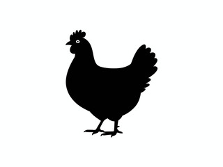 Fototapeta premium Black silhouette of a chicken standing on a white background silhouette isolated on white background