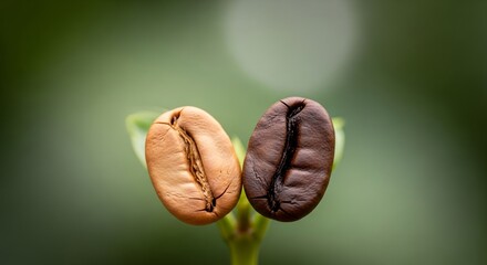 Coffee beans at different roasting stages showcasing color contrast and freshness