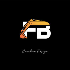 FB Excavator Arm Construction Logo - Bold Industrial Letter mark Design for Heavy Equipment, Contractor Branding & Modern Engineering Identity