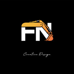 FN Excavator Arm Construction Logo - Bold Industrial Letter mark Design for Heavy Equipment, Contractor Branding & Modern Engineering Identity