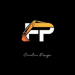 FP Excavator Arm Construction Logo - Bold Industrial Letter mark Design for Heavy Equipment, Contractor Branding & Modern Engineering Identity