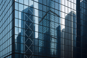 Obraz premium Modern Skyscraper Architecture: Blue Glass High-Rise Buildings Reflecting City Skyline in Financial District