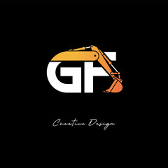 GF Excavator Arm Construction Logo - Bold Industrial Letter mark Design for Heavy Equipment, Contractor Branding & Modern Engineering Identity