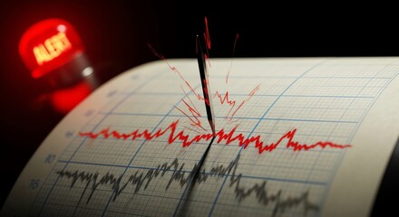 Earthquake seismograph records strong seismic activity
