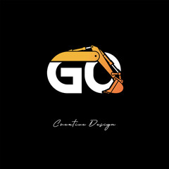 GO Excavator Arm Construction Logo - Bold Industrial Letter mark Design for Heavy Equipment, Contractor Branding & Modern Engineering Identity