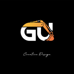 GU Excavator Arm Construction Logo - Bold Industrial Letter mark Design for Heavy Equipment, Contractor Branding & Modern Engineering Identity