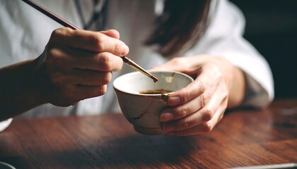 Close-up of hands painting a ceramic bowl