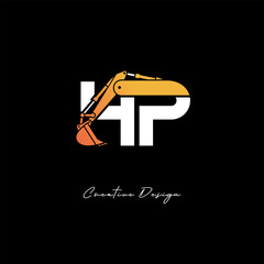 HP Excavator Arm Construction Logo - Bold Industrial Letter mark Design for Heavy Equipment, Contractor Branding & Modern Engineering Identity