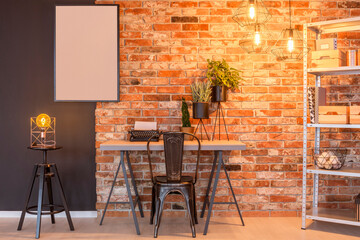 Poster mockup in industrial loft