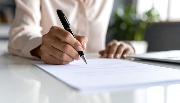 Close-up of hands signing a document