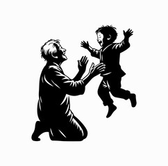 Fototapeta premium Child Playing with Grandparent Silhouette – Intergenerational Family Vector