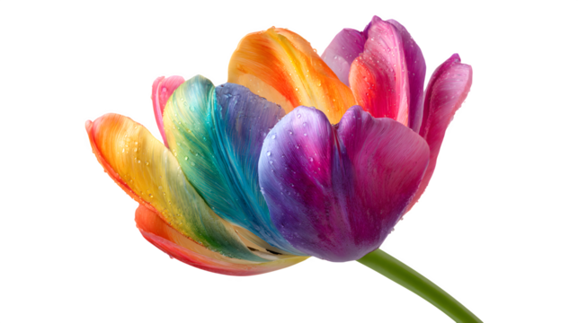 Rainbow tulip with multicolor on white background