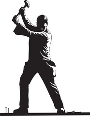 Man swinging hammer hitting nails vector