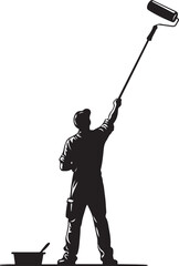 Painter silhouette with roller and paint tray person painting