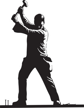 Man swinging hammer hitting nails vector